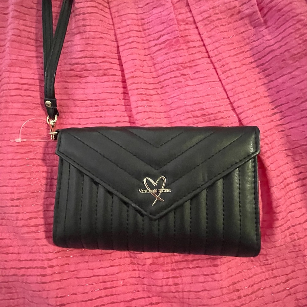 Victoria’s Secret Black Cross Clutch Purse/Wallet with Strap